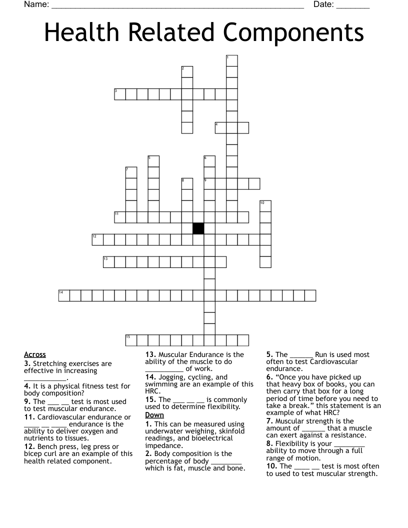 Health Related Components Crossword
