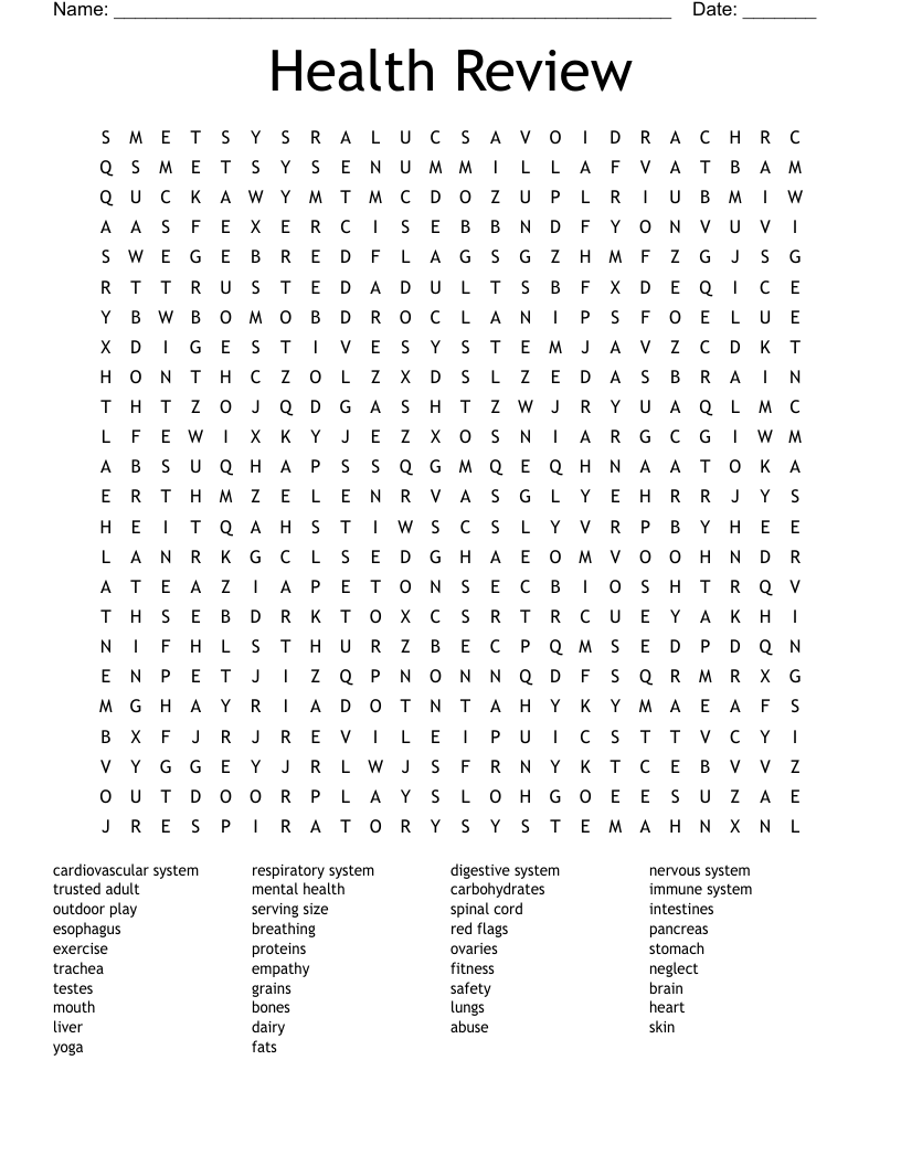 Health Review Word Search