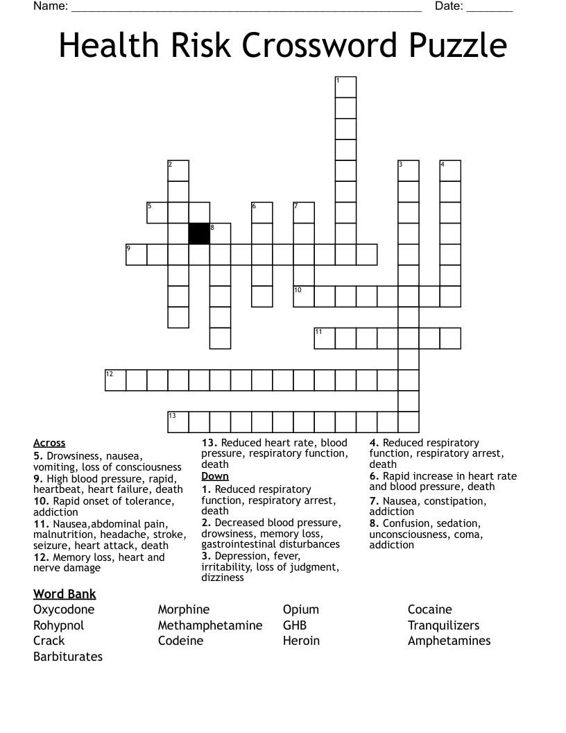 Health Risk Crossword Puzzle