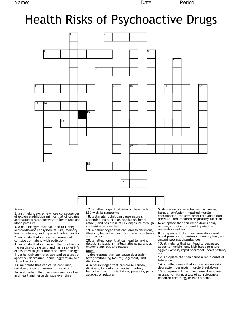 Health Risks of Psychoactive Drugs Crossword