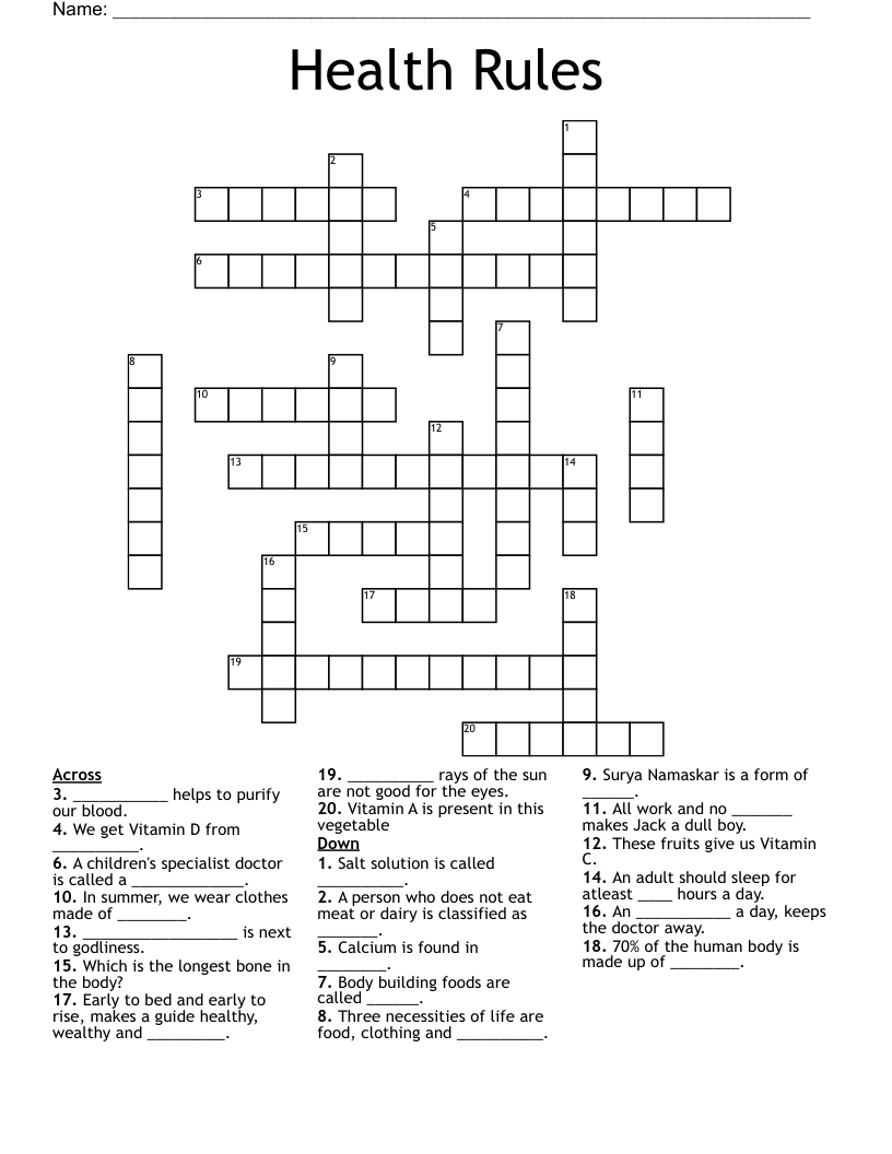 Health Rules Crossword
