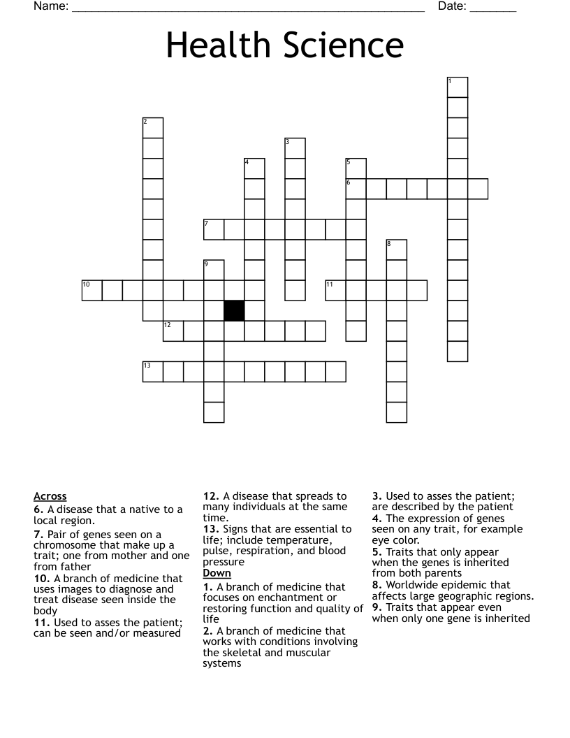 Health Science Crossword