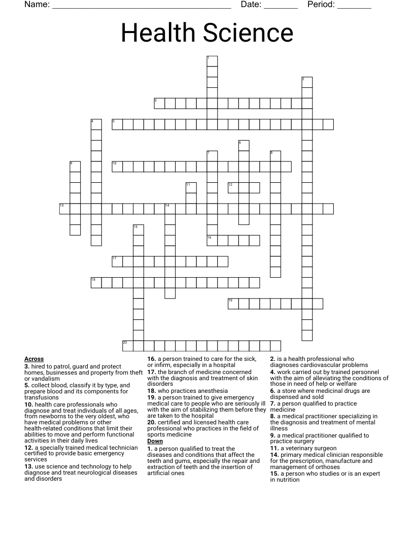 Health Science Crossword