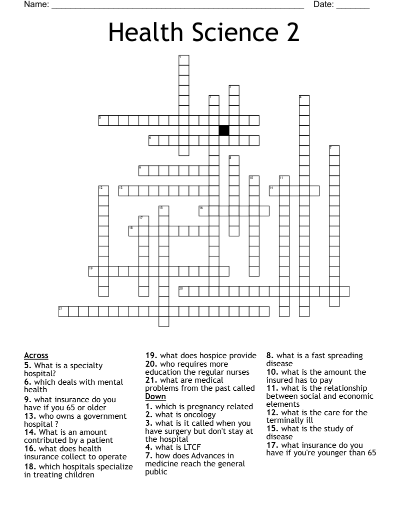 Health Science 2 Crossword