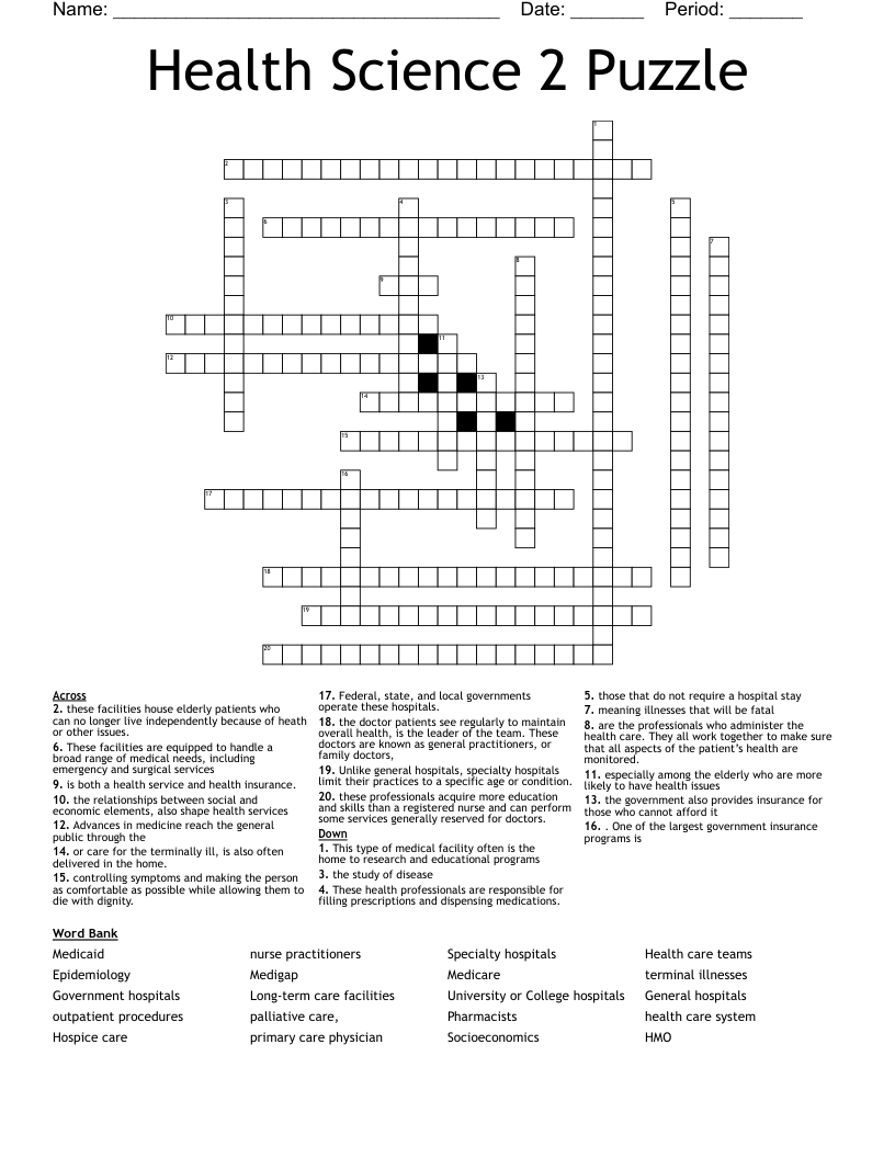 Health Science 2 Puzzle Crossword