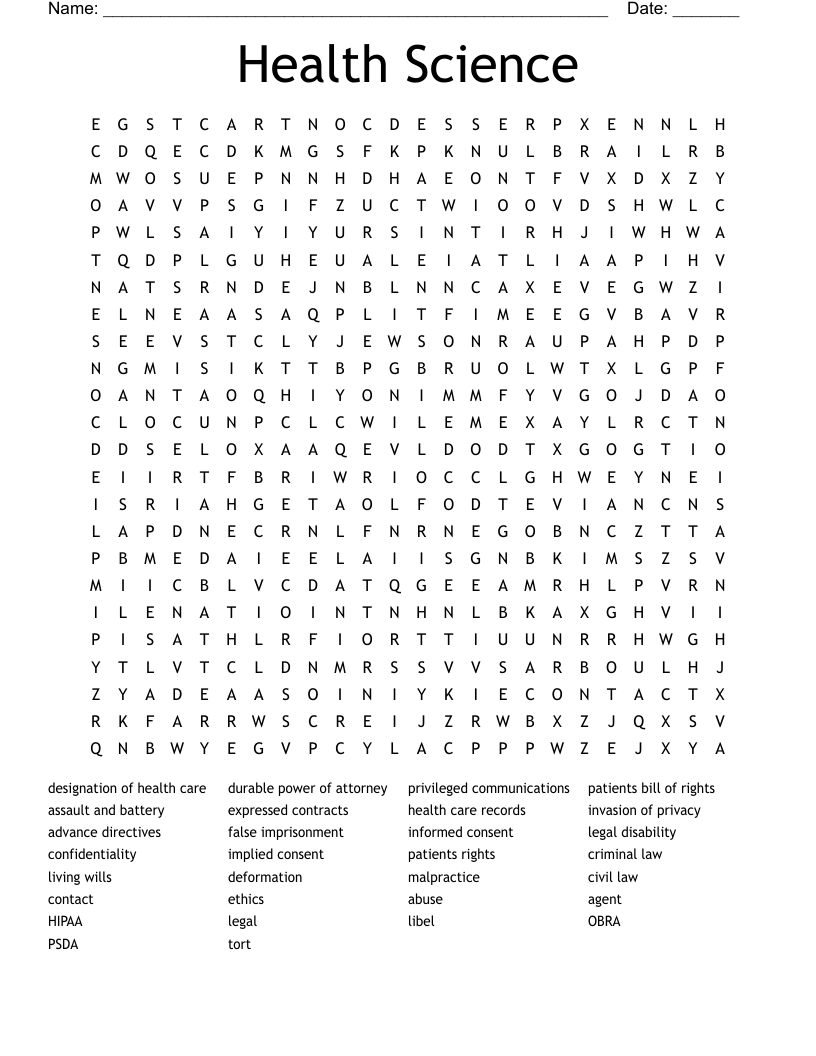 Health Science Word Search