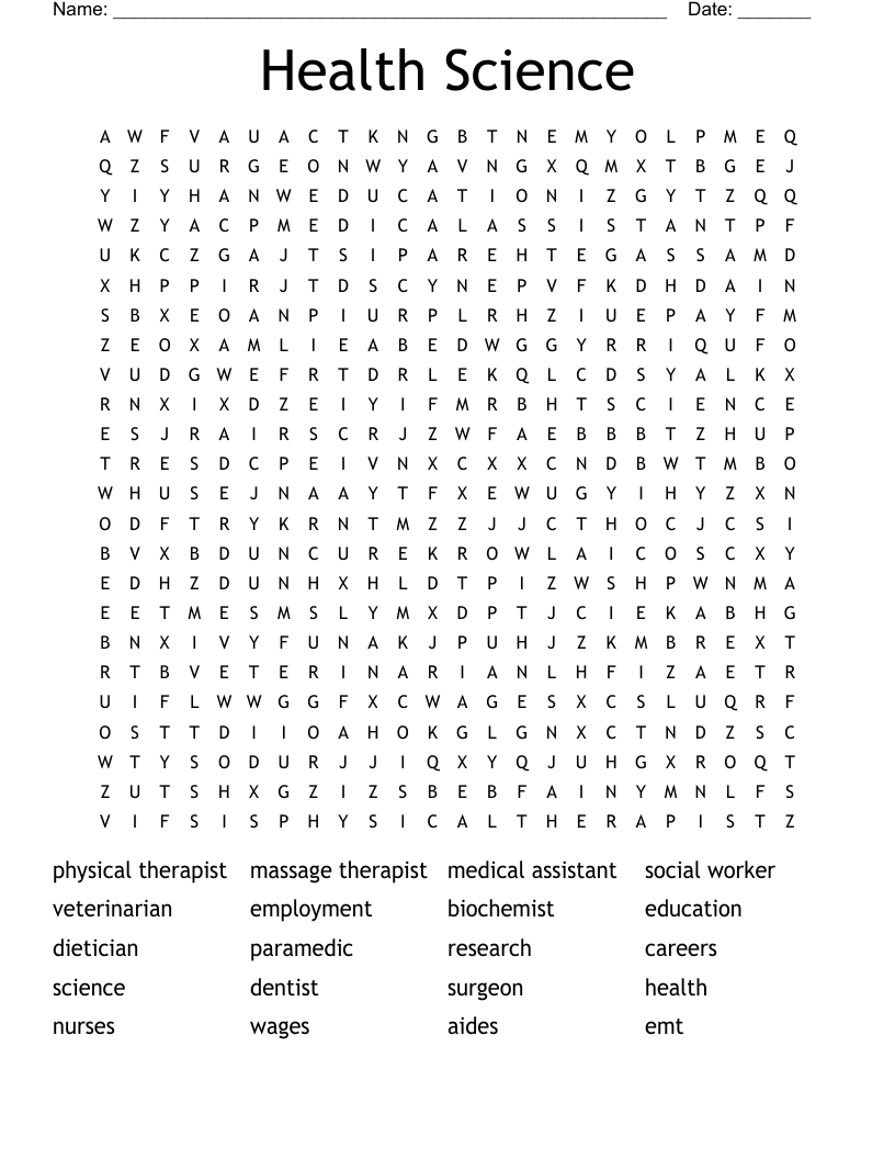 Health Science Word Search