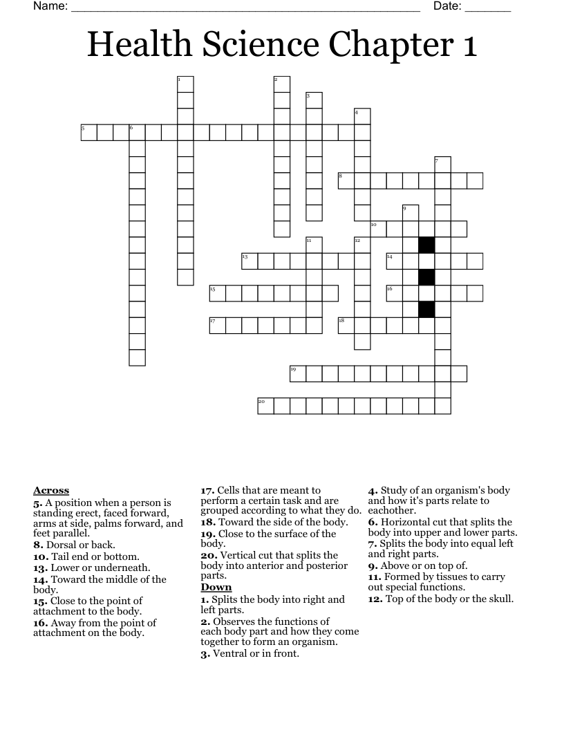 Health Science Chapter 1 Crossword