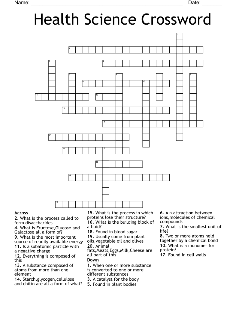 Health Science Crossword