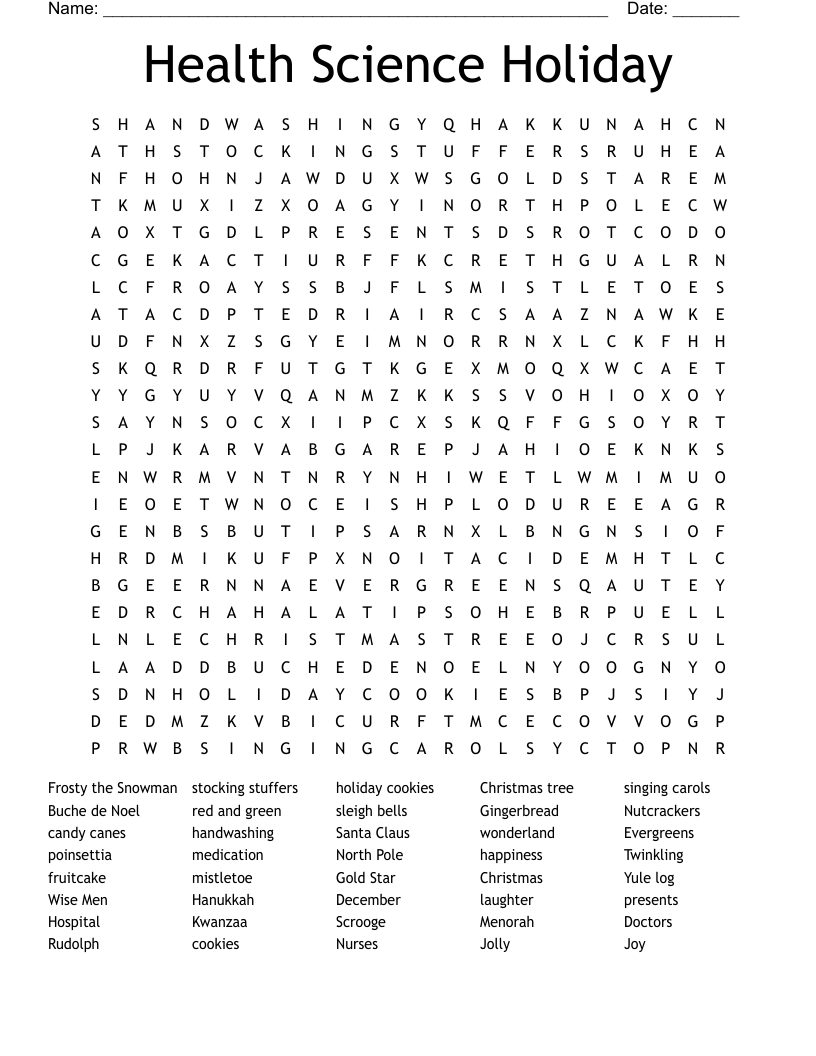 Health Science Holiday Word Search