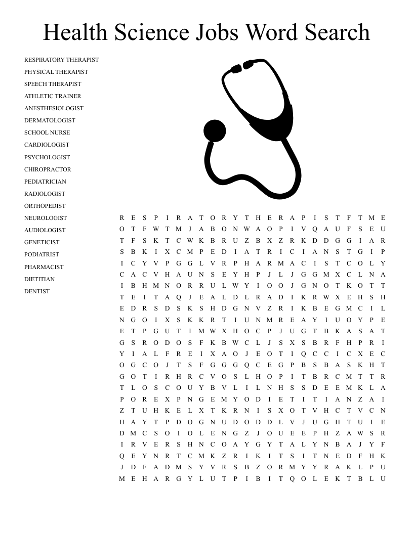 Health Science Jobs Word Search