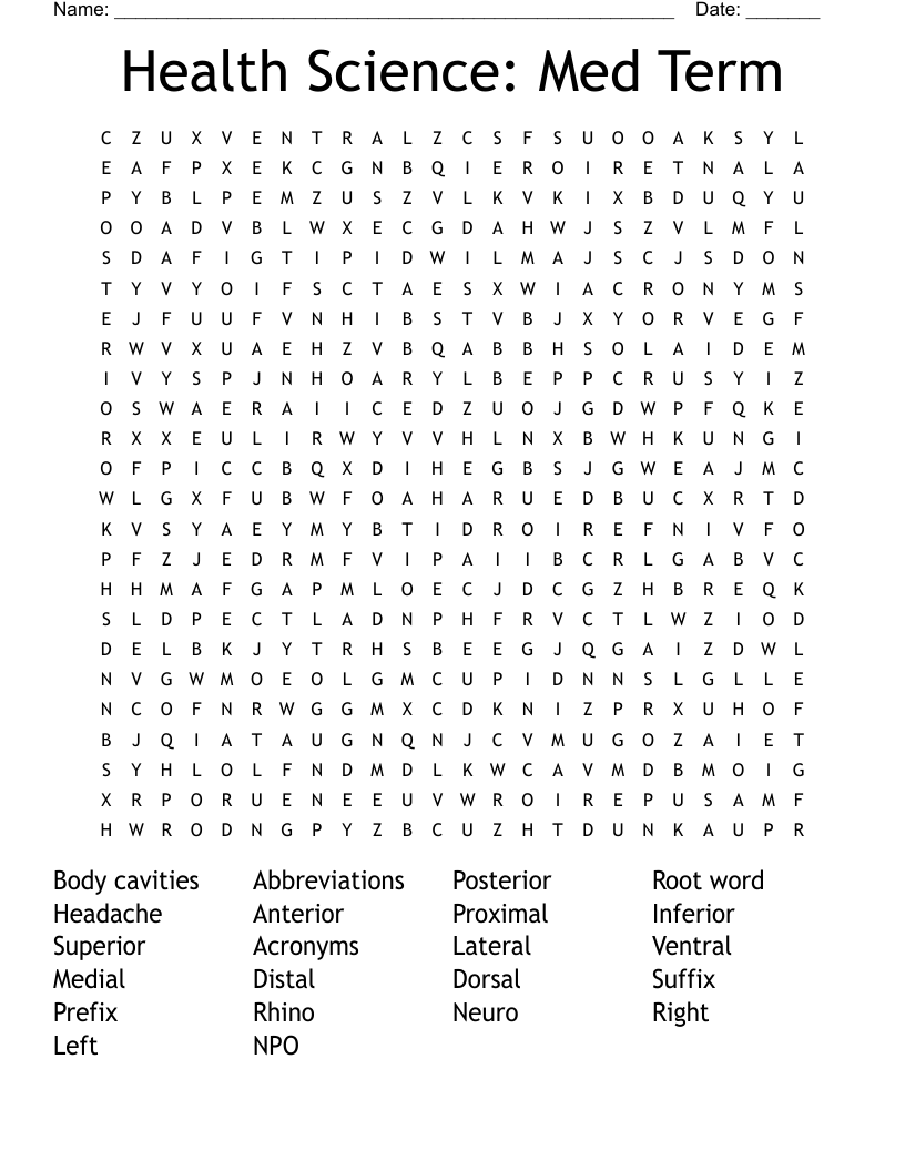 Health Science: Med Term Word Search