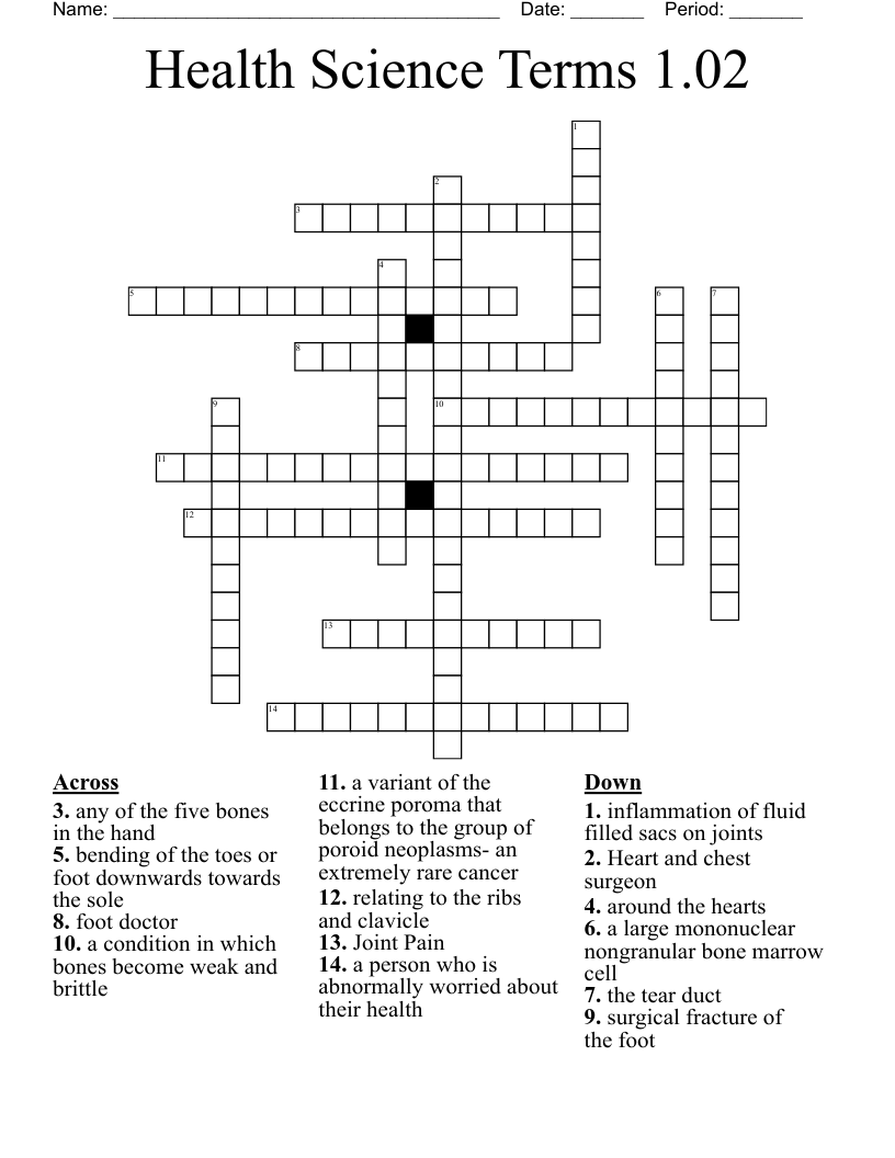 Health Science Terms 1.02 Crossword