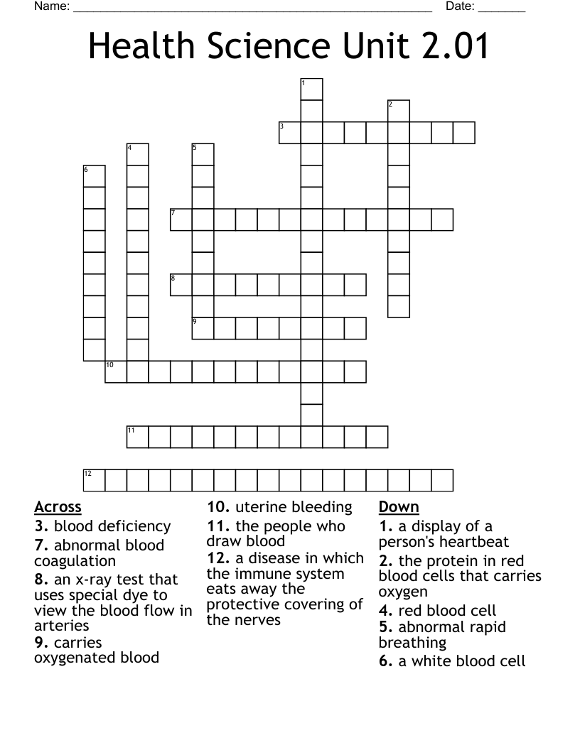 Health Science Unit 2.01 Crossword