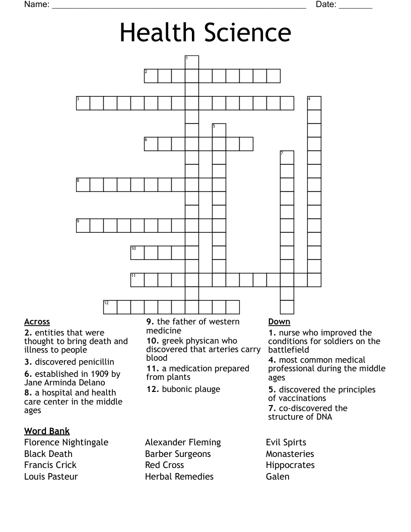 Health Science  Crossword