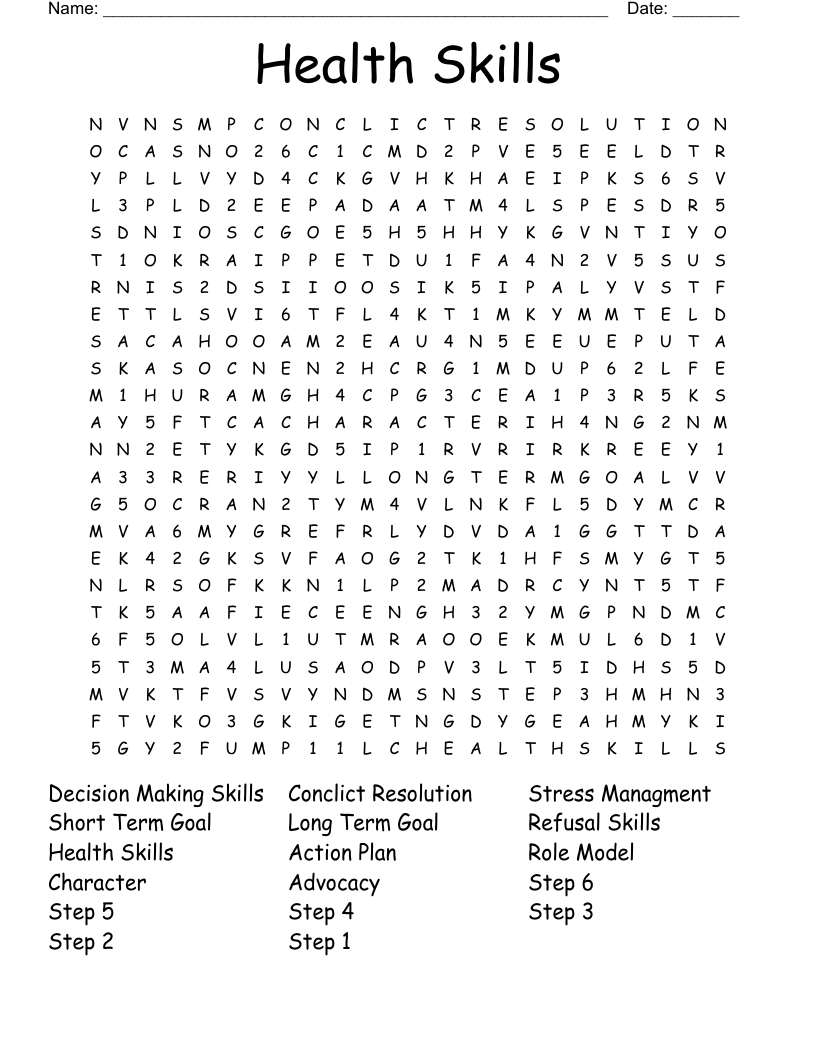 Health Skills Word Search