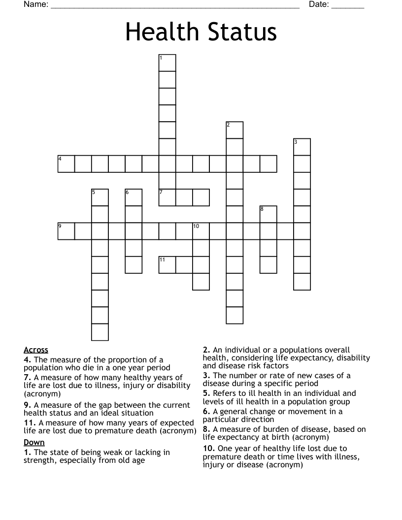 Health Status Crossword