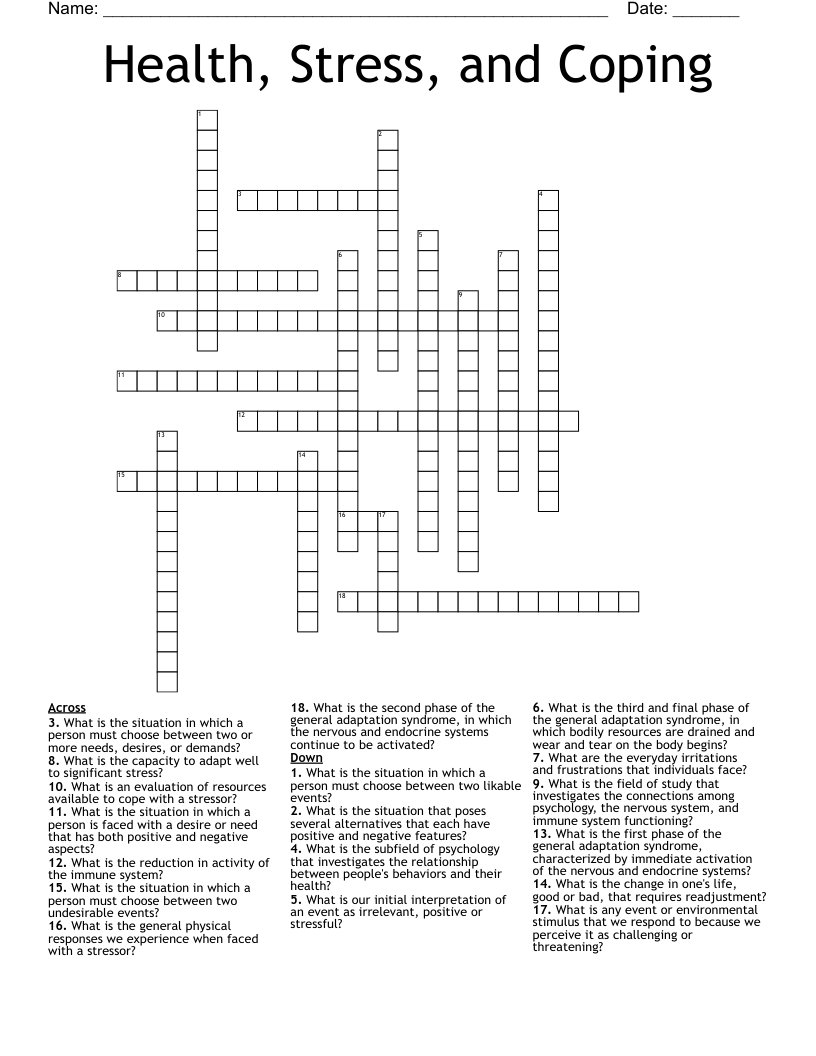 Health, Stress, and Coping Crossword