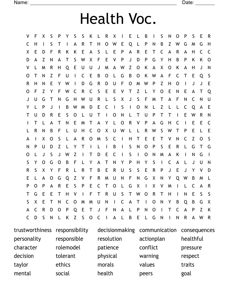 Health Voc. Word Search
