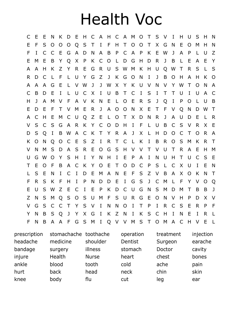 Health Voc Word Search