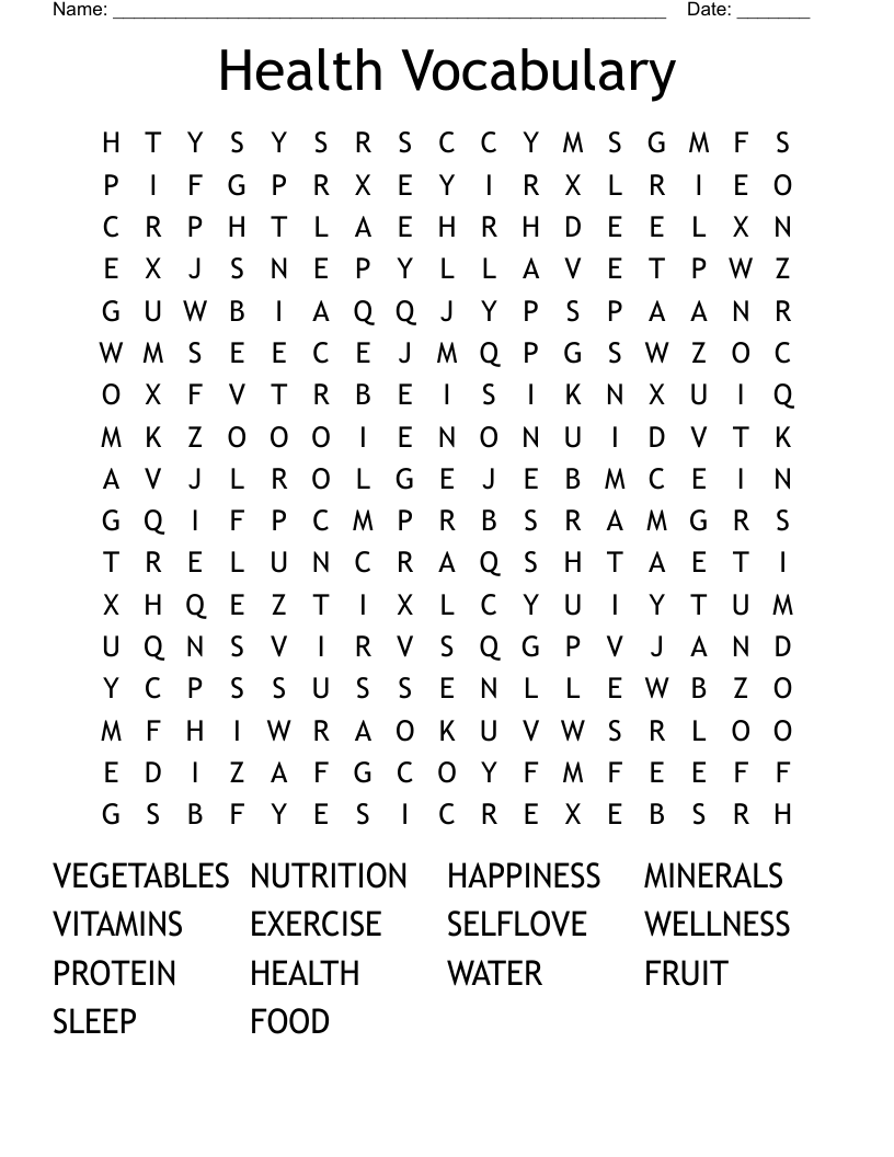Health Vocabulary Word Search