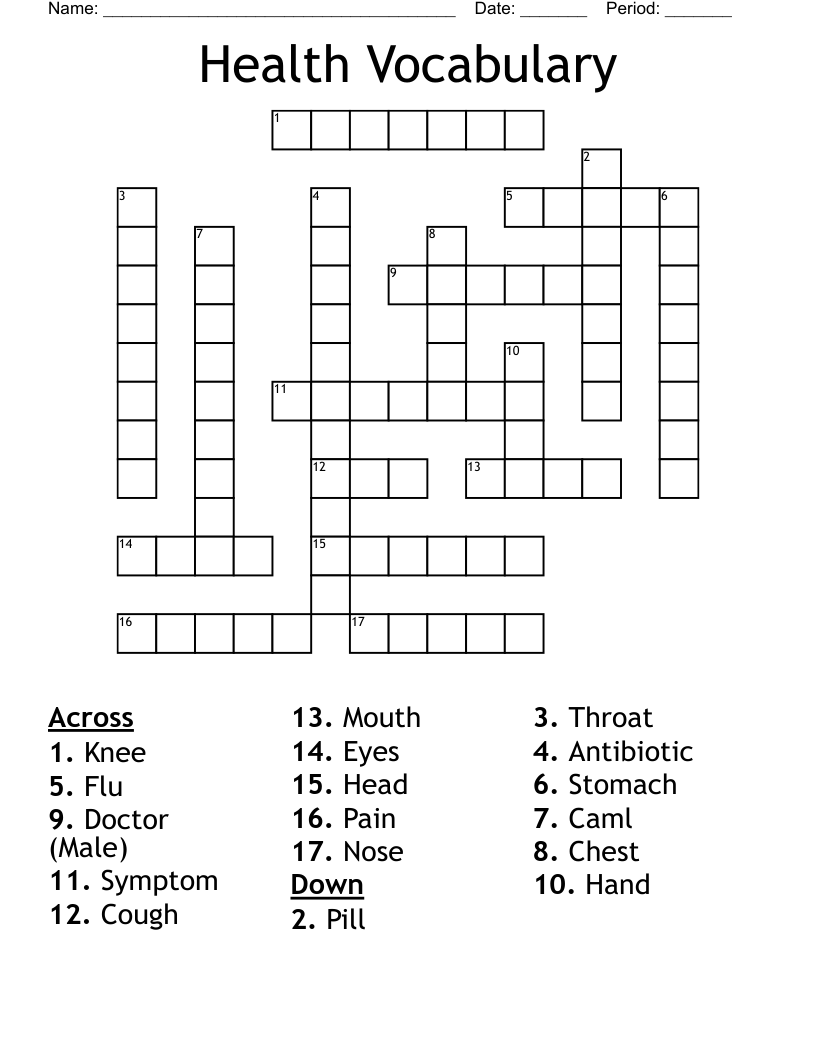 Health Vocabulary Crossword