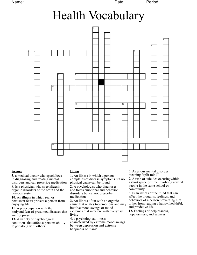 Health Vocabulary  Crossword