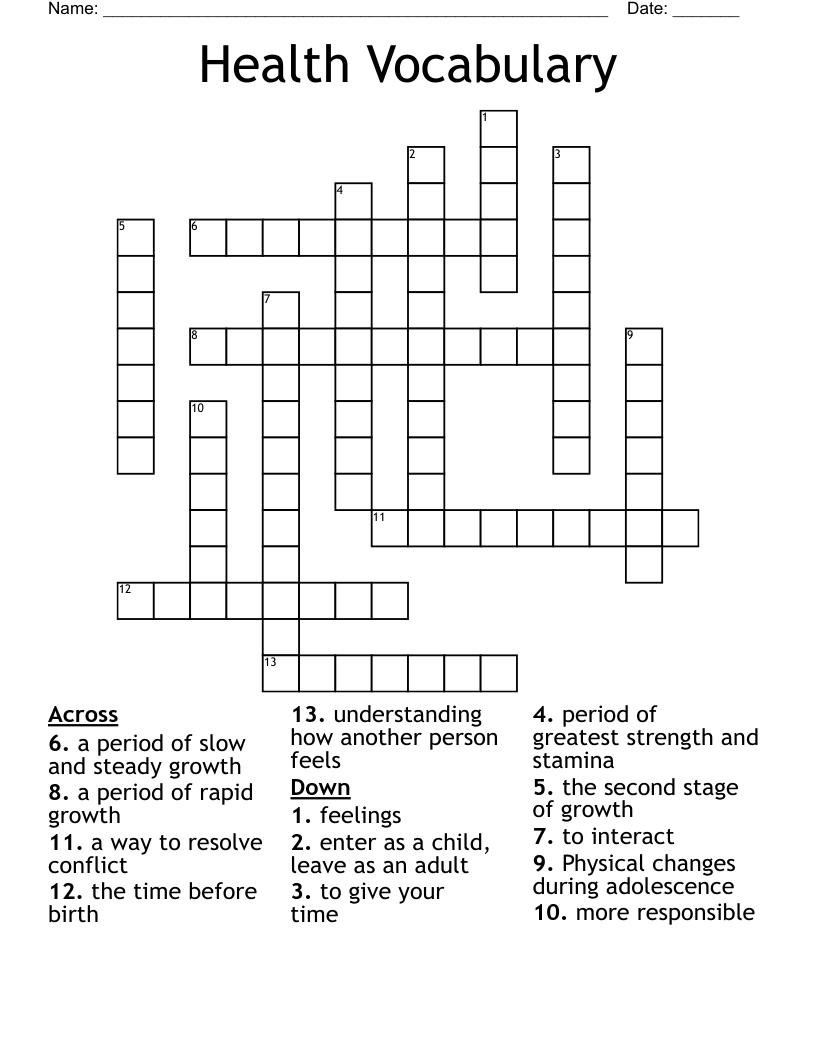 Health Vocabulary  Crossword