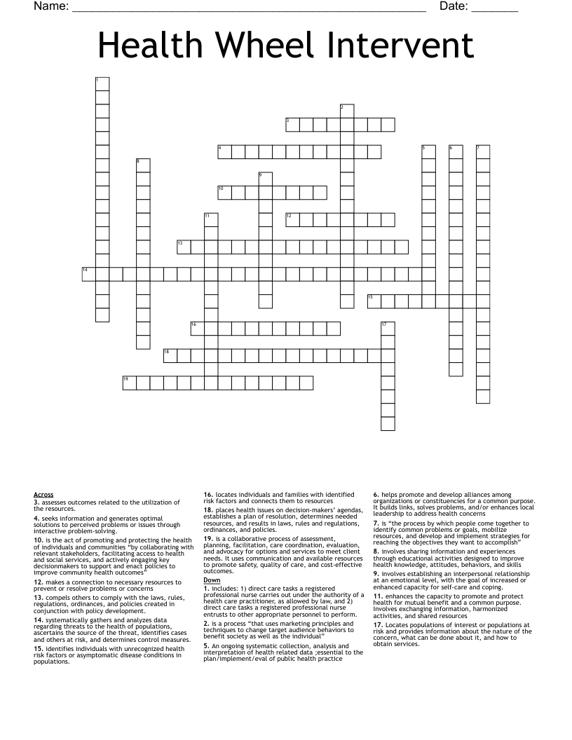 Health Wheel Intervent Crossword