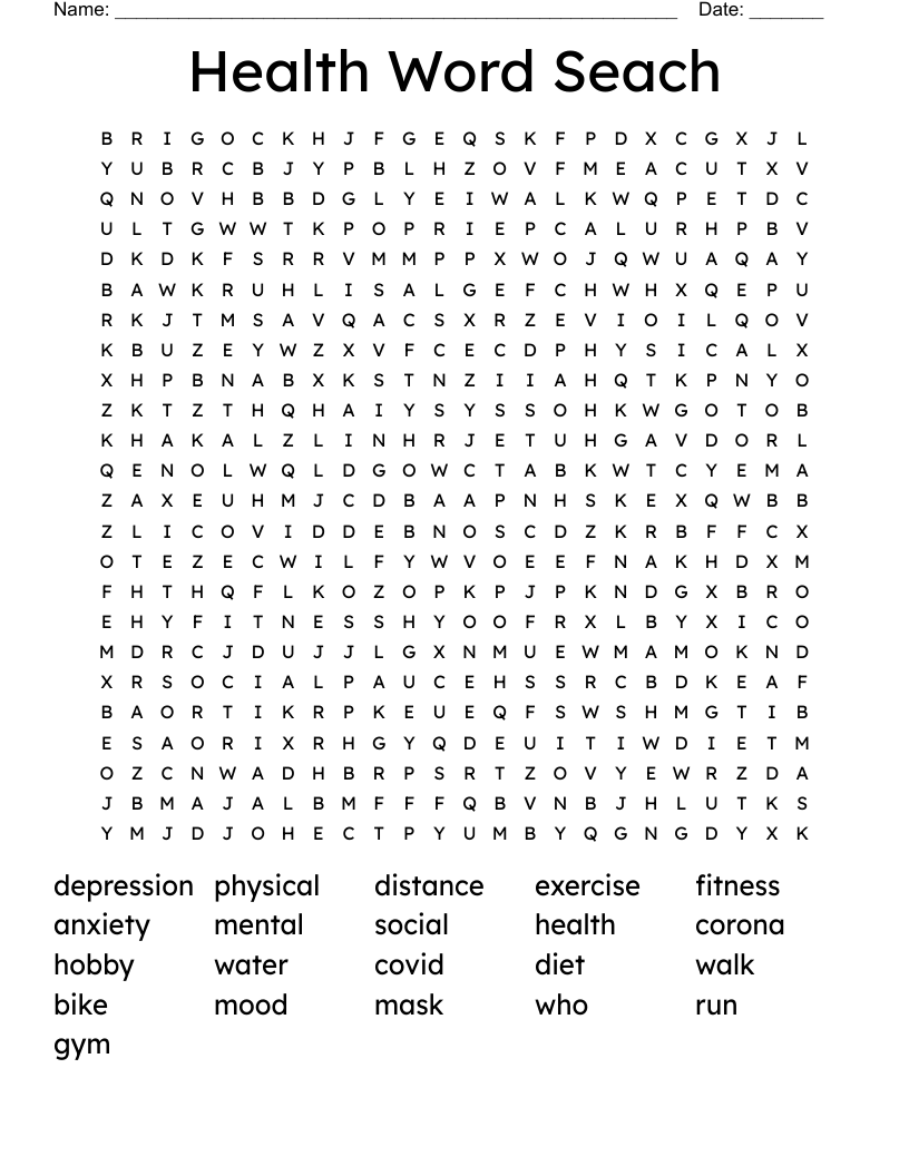 Health Word Seach Word Search