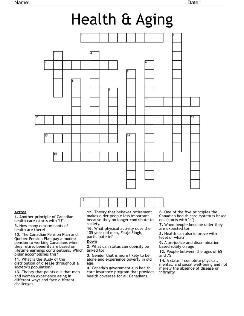Health & Aging Crossword
