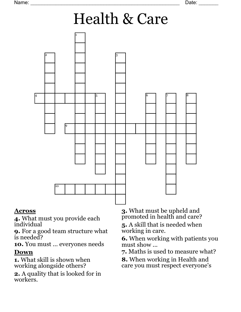 Health & Care Crossword