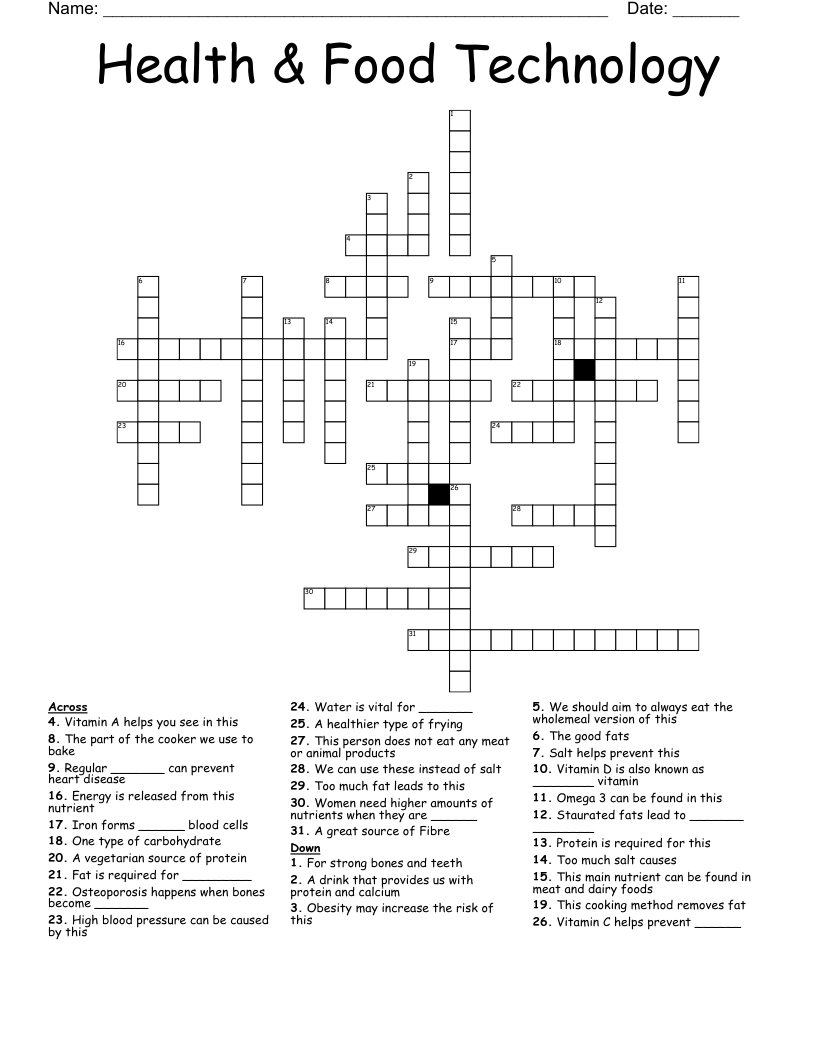Health & Food Technology Crossword