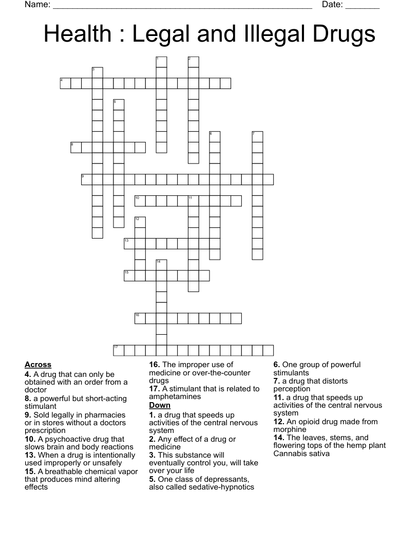 Health : Legal and Illegal Drugs Crossword