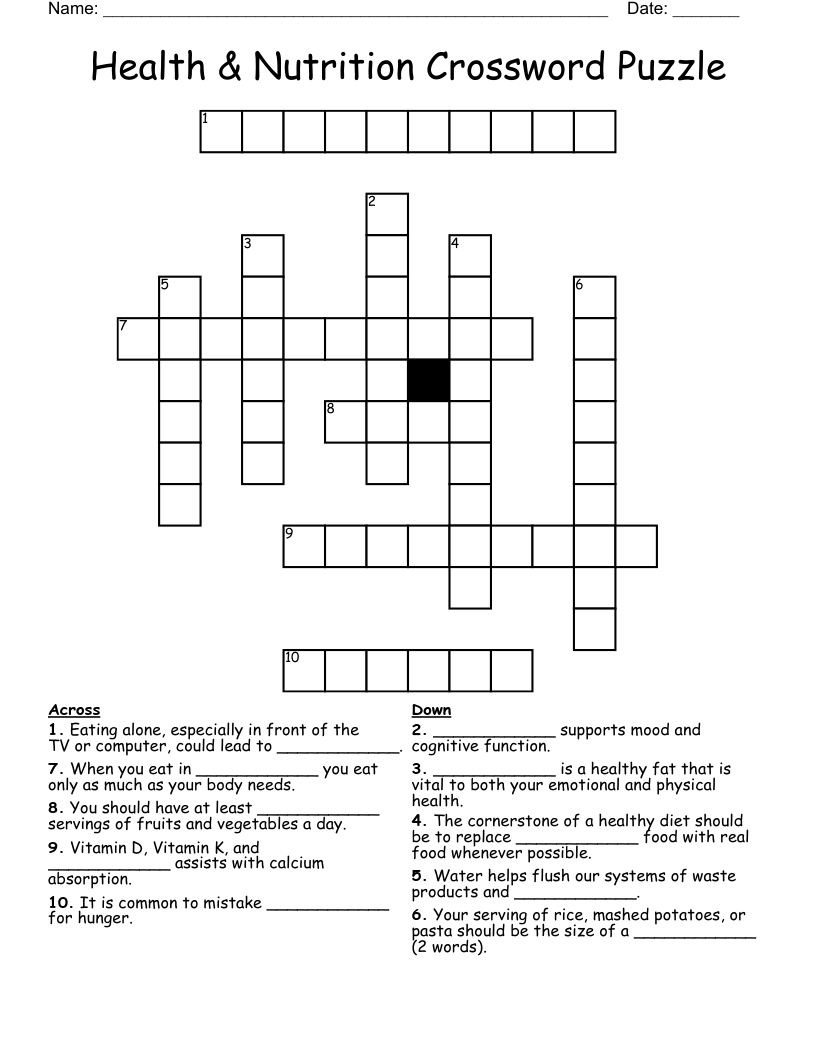 Health & Nutrition Crossword Puzzle 