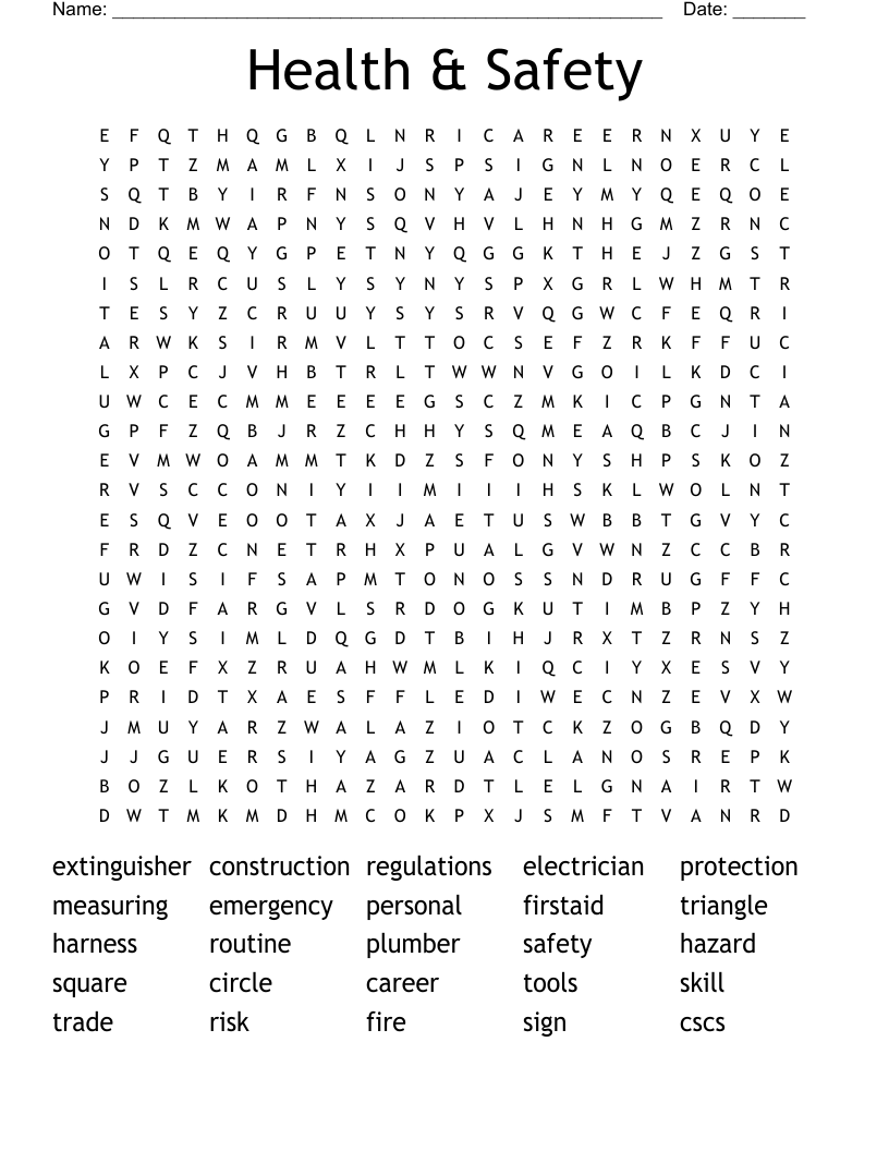 Health & Safety Word Search