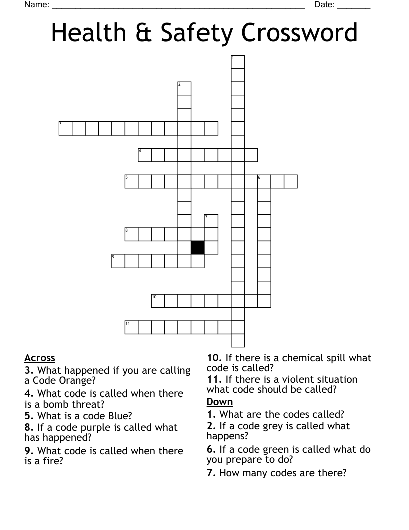 Health & Safety Crossword