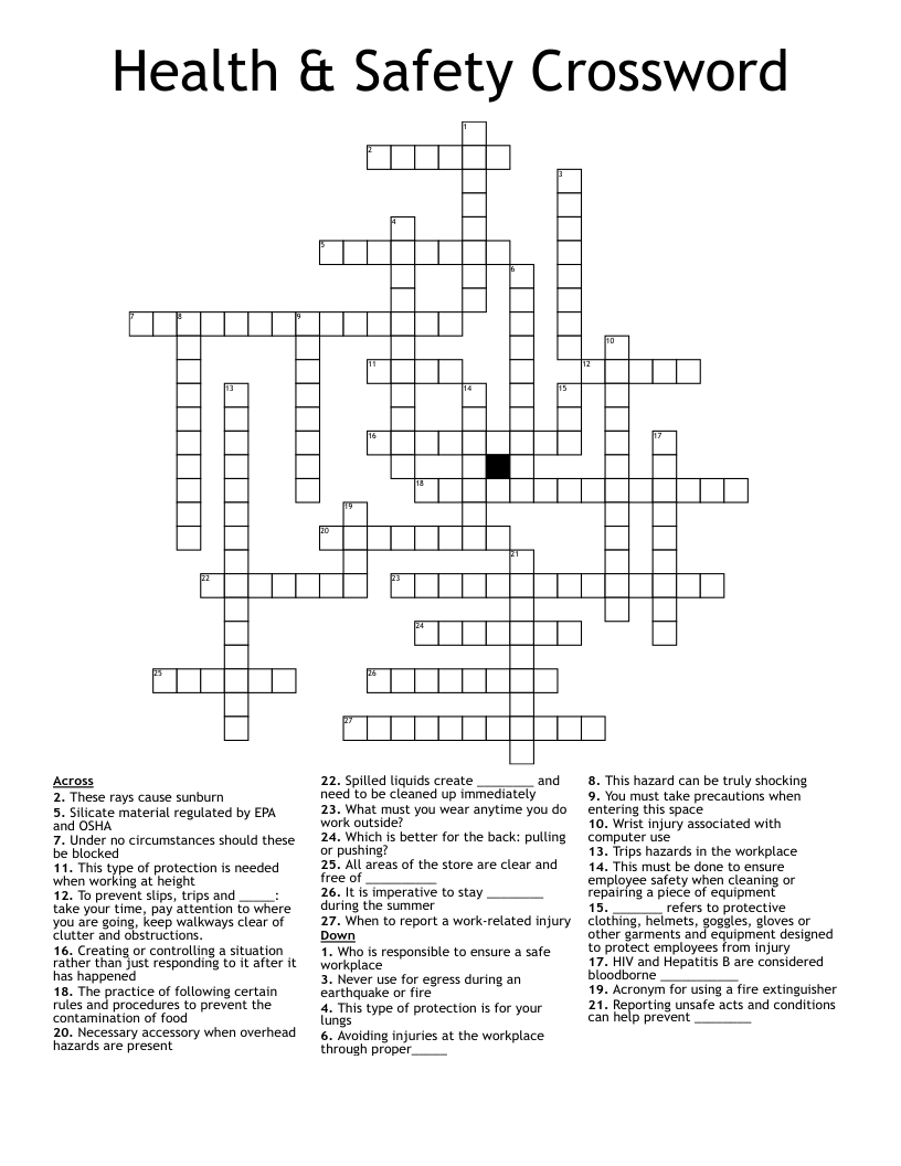 Health & Safety Crossword