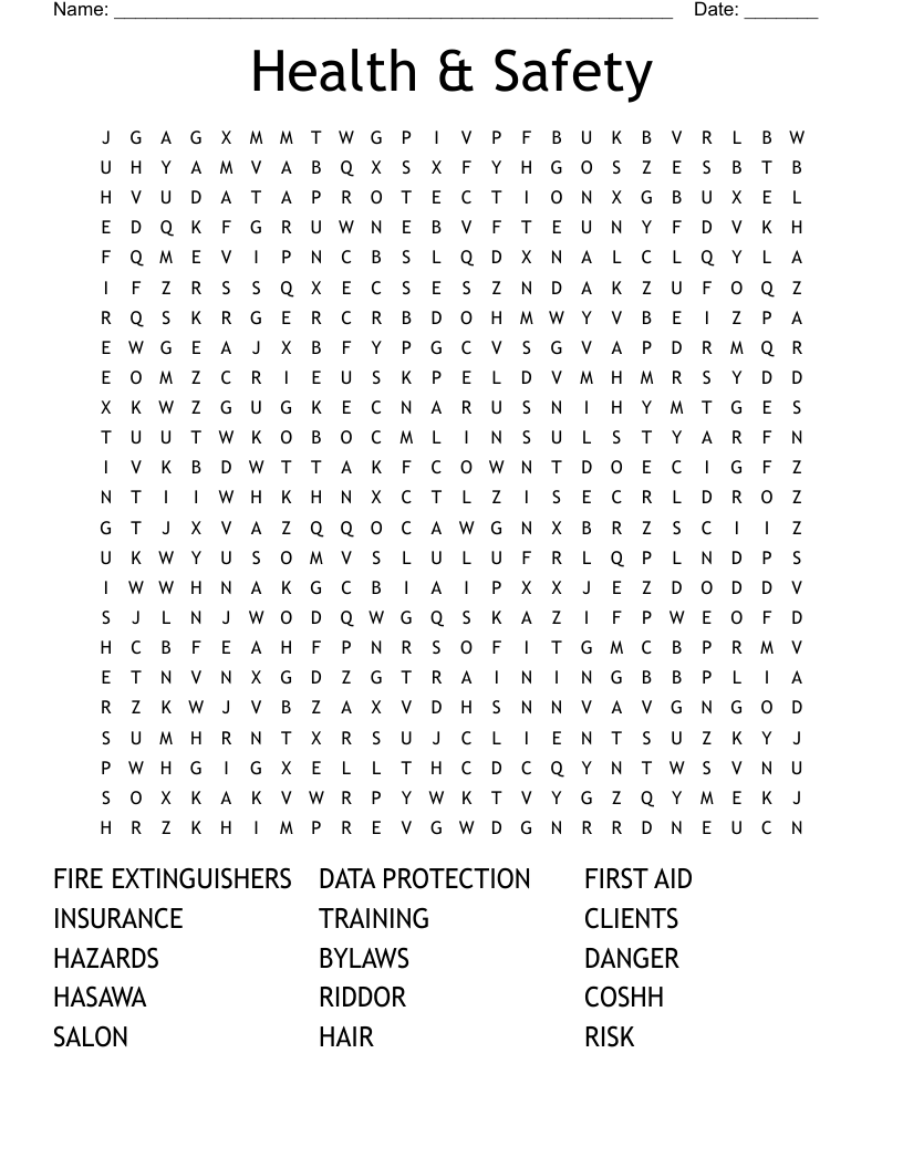 Health & Safety  Word Search