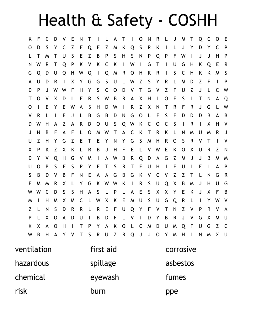 Health & Safety - COSHH  Word Search