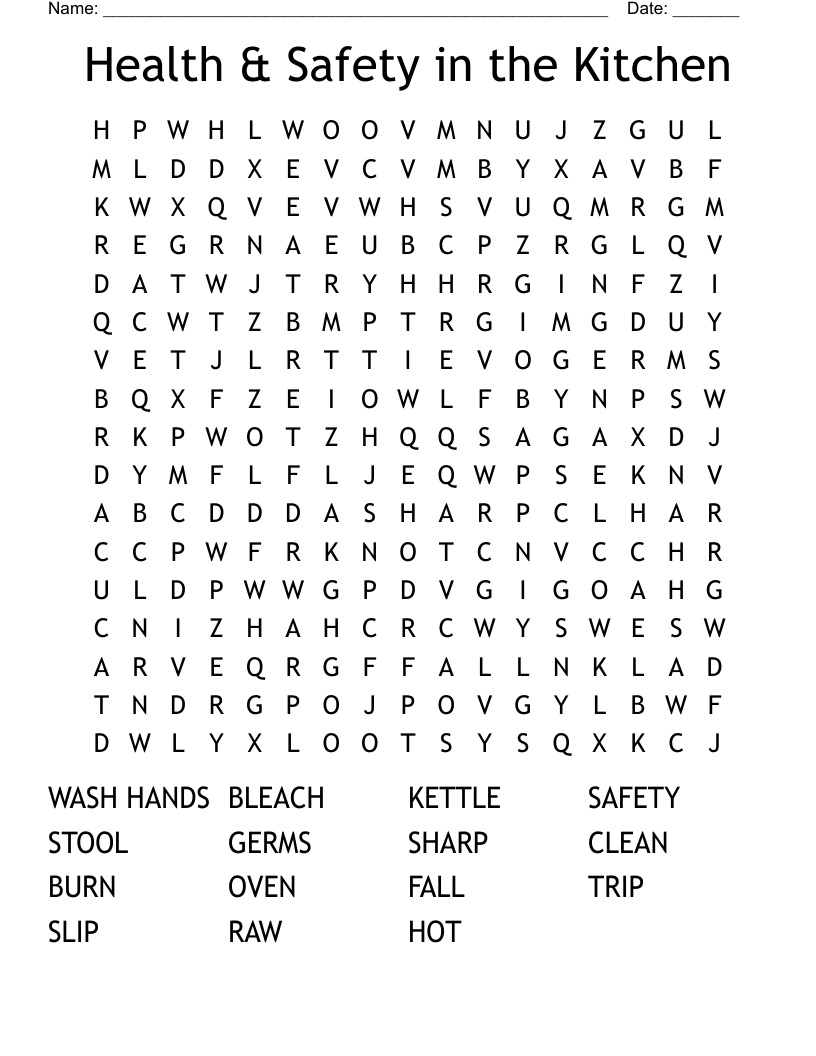 Health & Safety in the Kitchen Word Search
