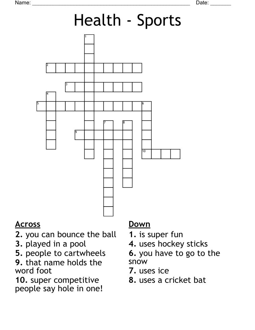 Health - Sports Crossword