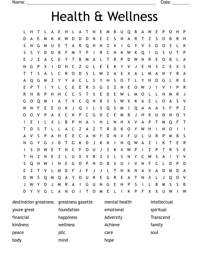 Health & Wellness Word Search