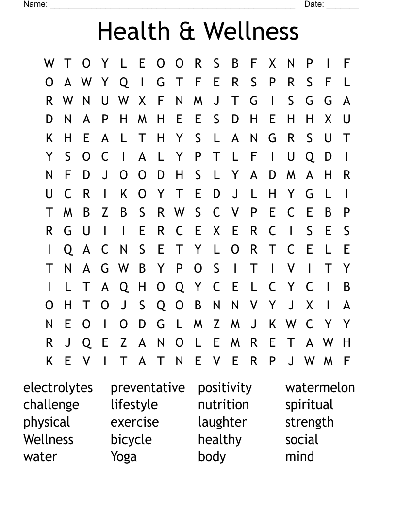Health & Wellness Word Search