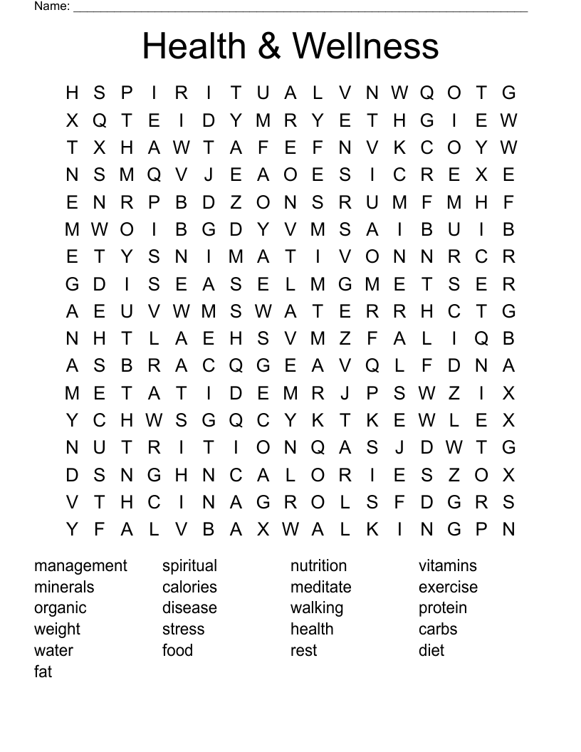 Health & Wellness Word Search