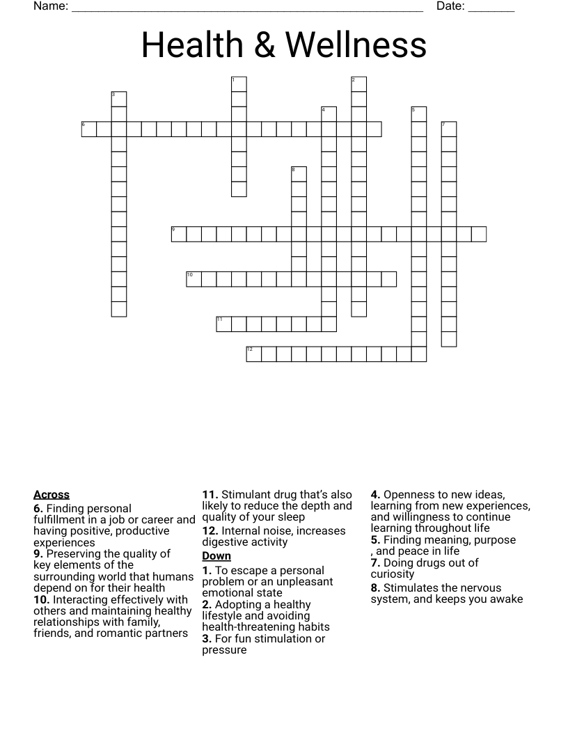 Health & Wellness  Crossword