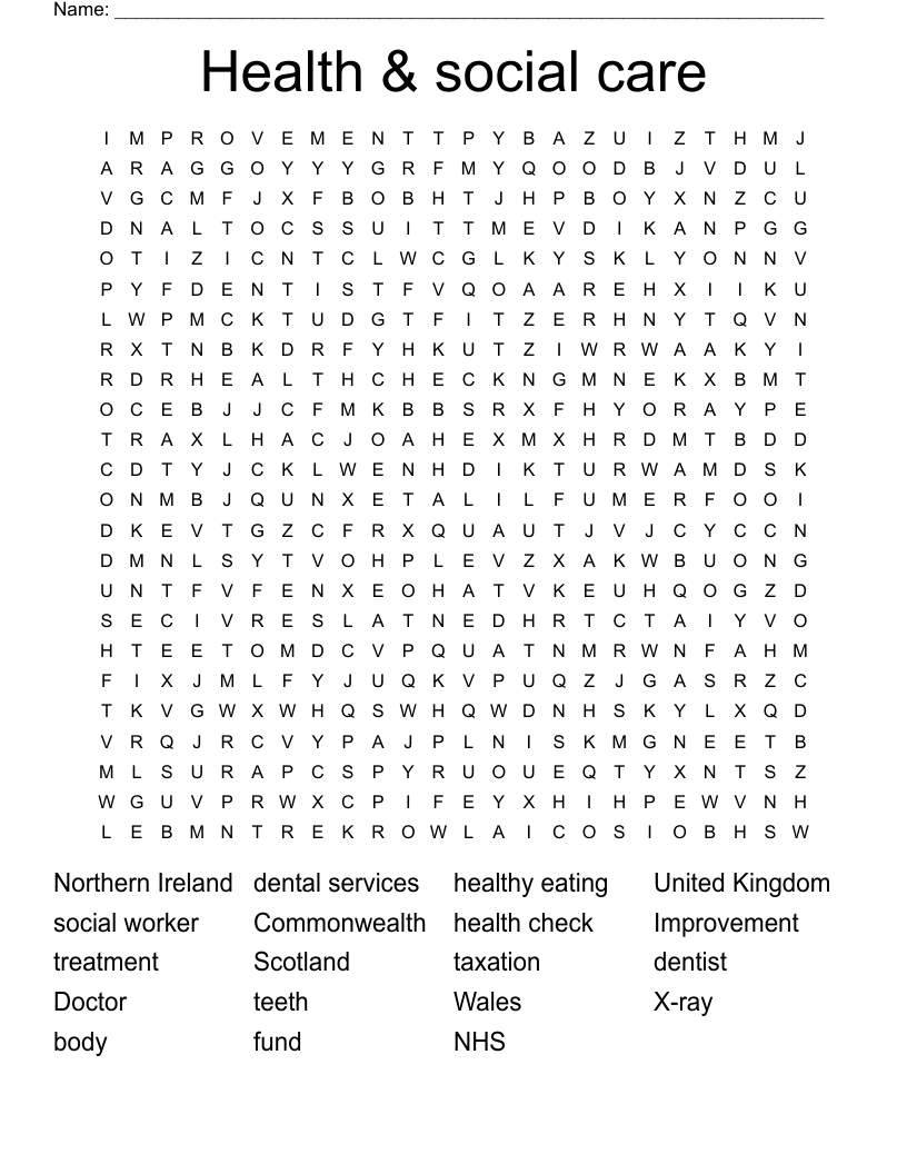 Health & social care Word Search