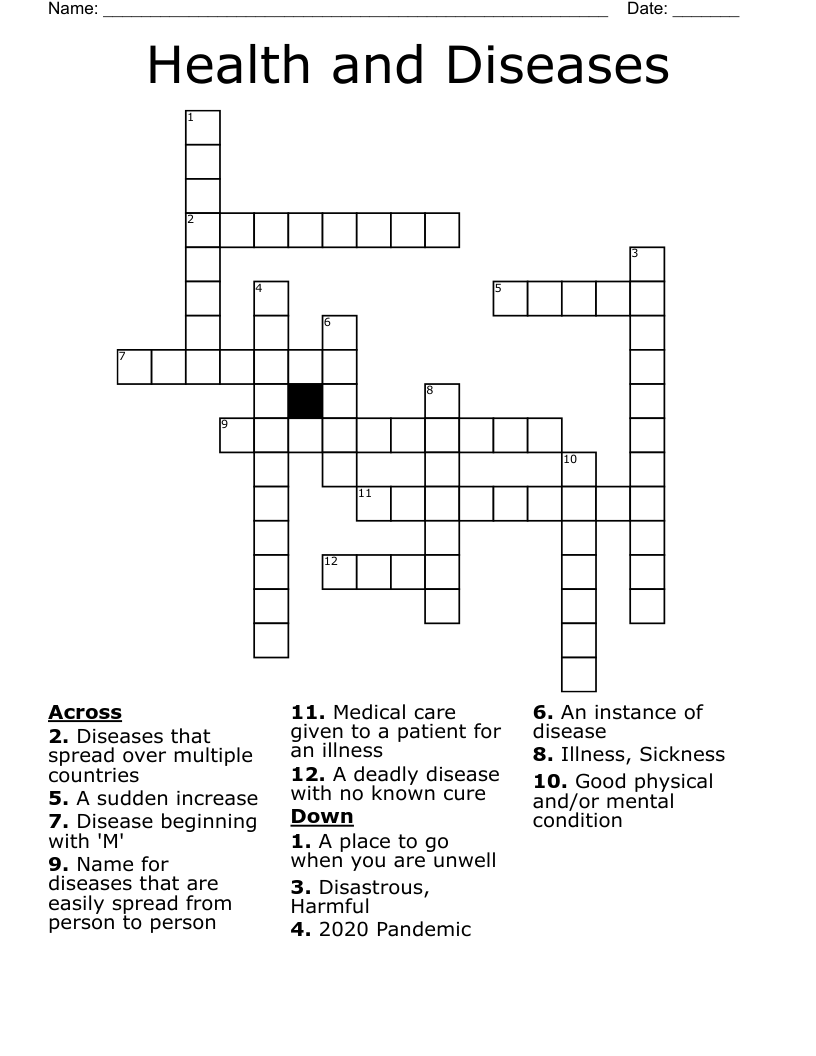Health and Diseases Crossword