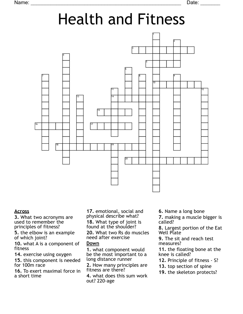 Health and Fitness Crossword