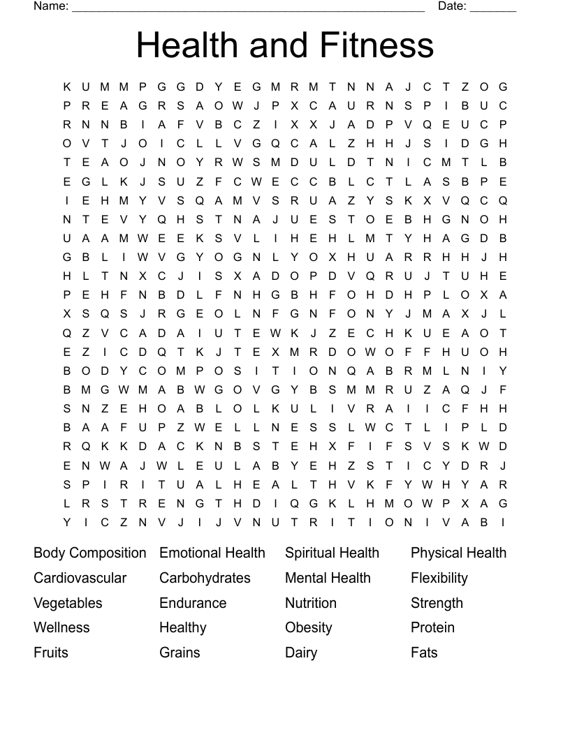 Health and Fitness Word Search